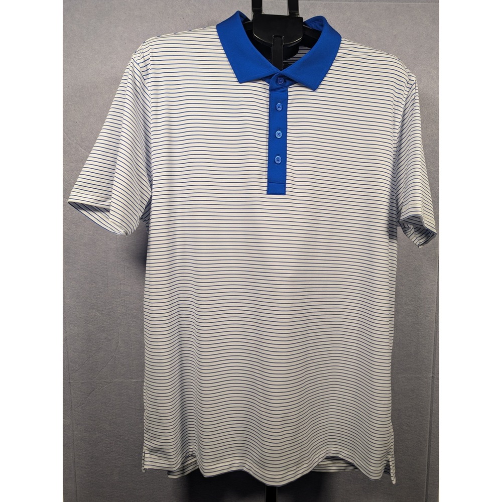 G/FORE Polo Shirt Mens XL White Blue Striped Performance Golf Excellent